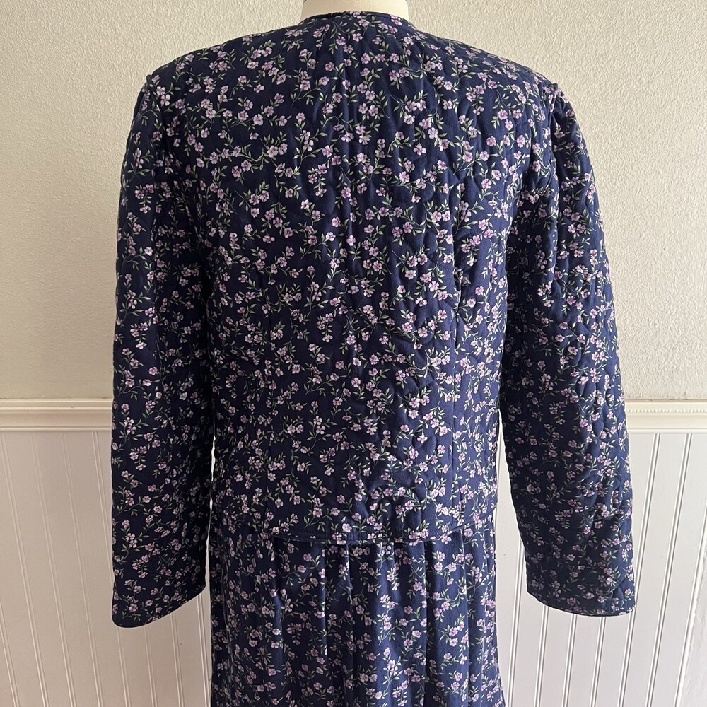 Vintage 80s 90s Quilted Jacket and Maxi Skirt Set Cottage Navy Purple Floral L - Picture 3 of 16